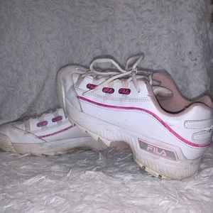 Pink and White Chunky Fila Sneakers